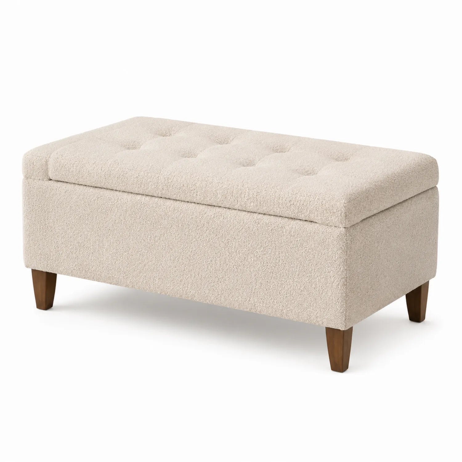 Bouclé-Polsterbank mit Stauraum Massivholz Beige