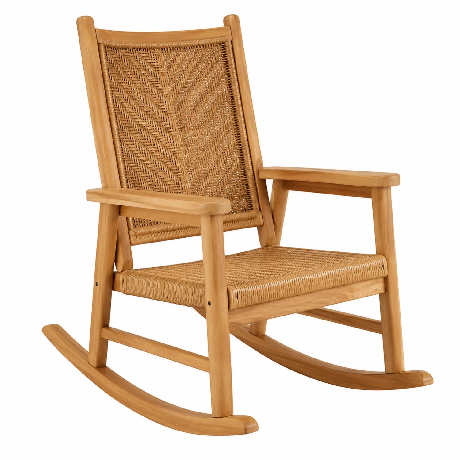 Schaukelstuhl aus Teakholz und Rattan Natur