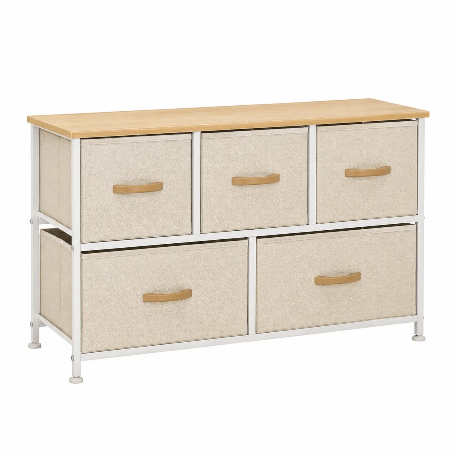 Kommode mit 5 Stoffschubladen und Stahlrahmen Beige 100 x 30 x 60 cm