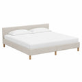 Doppelbett Leinen Beige 200x180 cm mit Holzbeinen