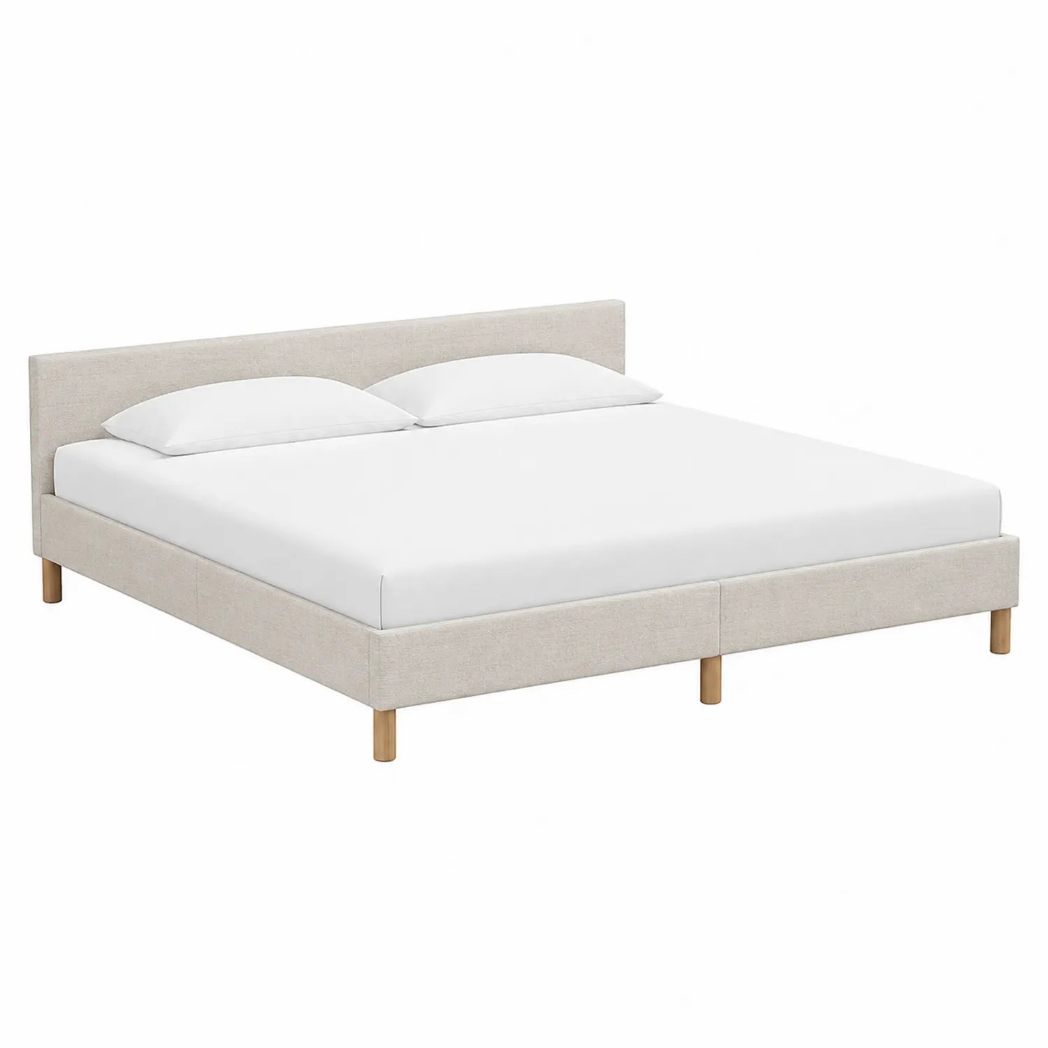 Doppelbett Leinen Beige 200x180 cm mit Holzbeinen
