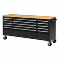 Werkzeugschrank aus Metall mit Holzoberfläche und 15 Schubladen, Schwarz 183x76x46cm