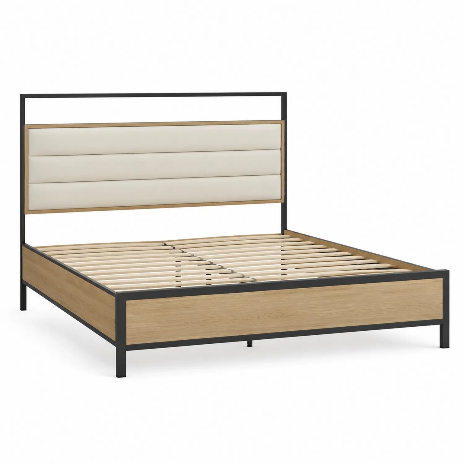 Metallbett mit Holzfurnier und Polyesterkopfteil Beige 200x160 cm