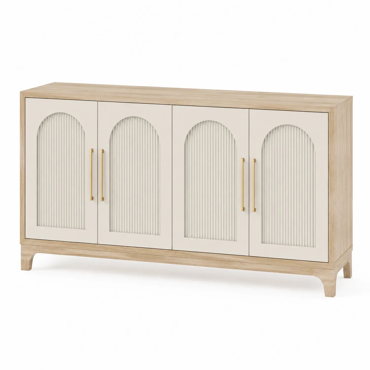 Sideboard aus Holzfurnier und MDF mit Metallgriffen, Beige 150x40x80cm