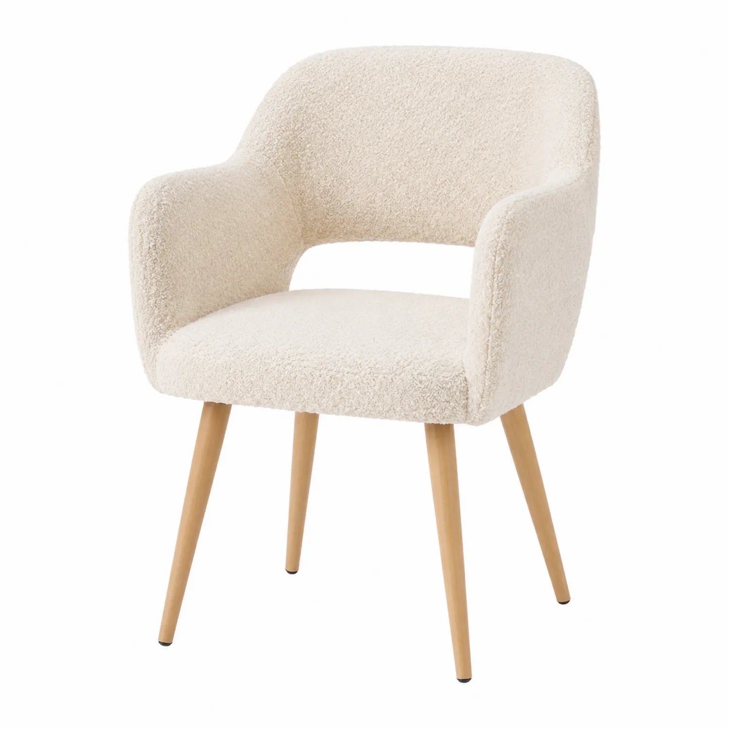Esszimmerstuhl mit Bouclé-Stoff und Holzbeinen Creme 80cm
