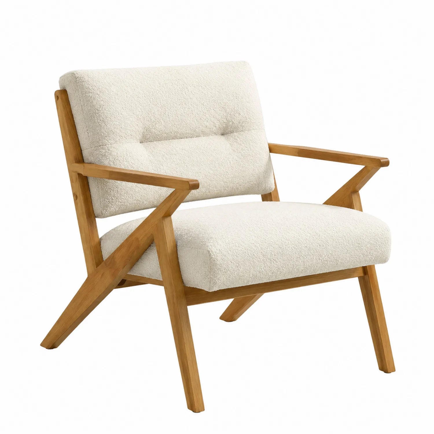 Holz Sessel mit Wollbezug in Creme
