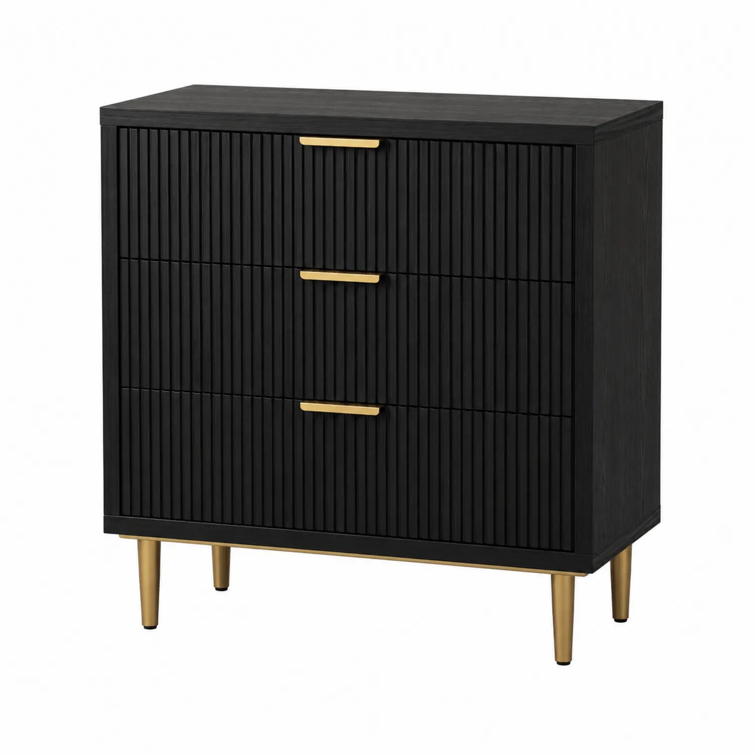 Schwarze MDF-Kommode mit 3 Schubladen und Metallgriffen, 80x40x90 cm
