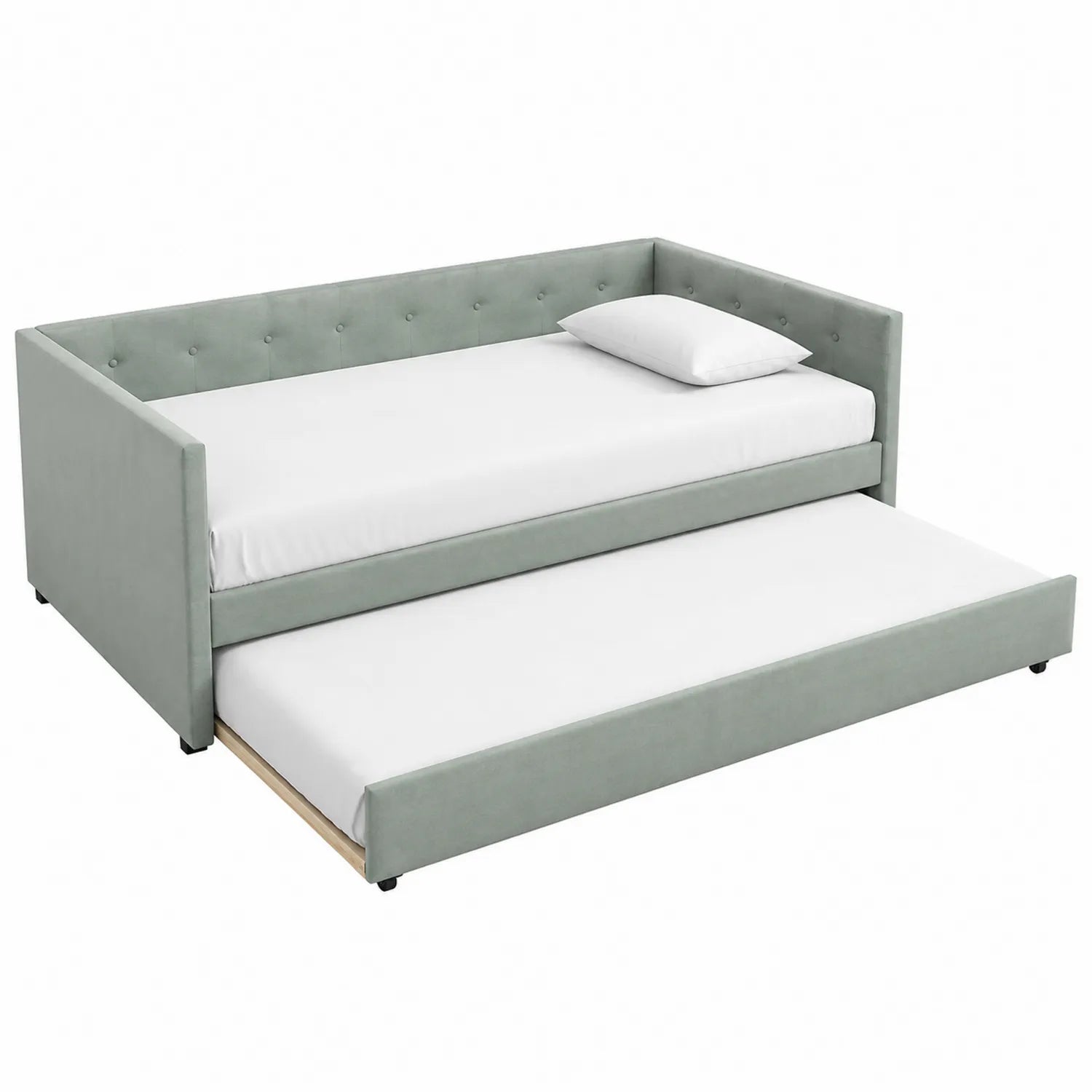 Velours-Tagesbett mit Ausziehbett in Hellgrau
