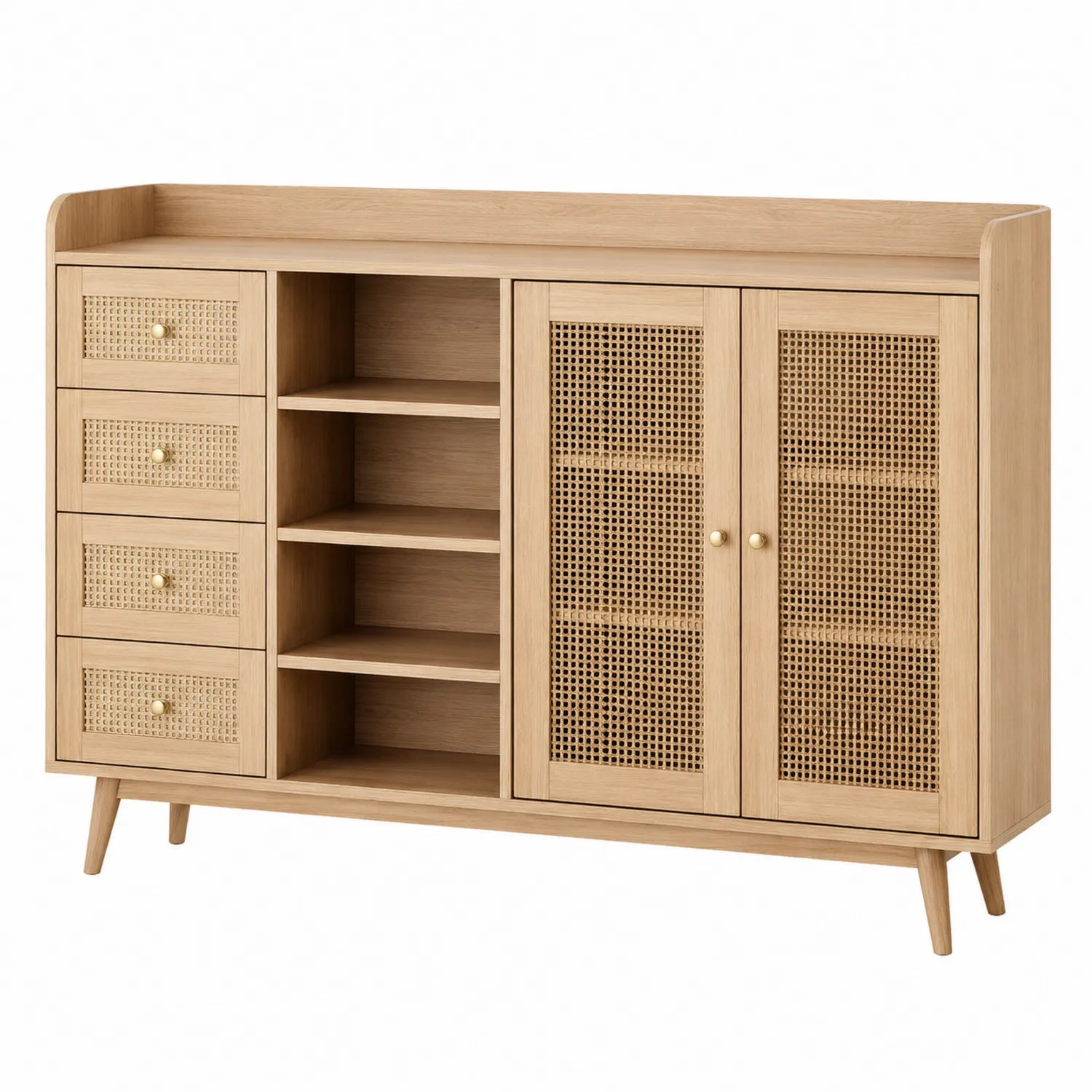 Sideboard aus Eichenholz mit Geflechtfronten