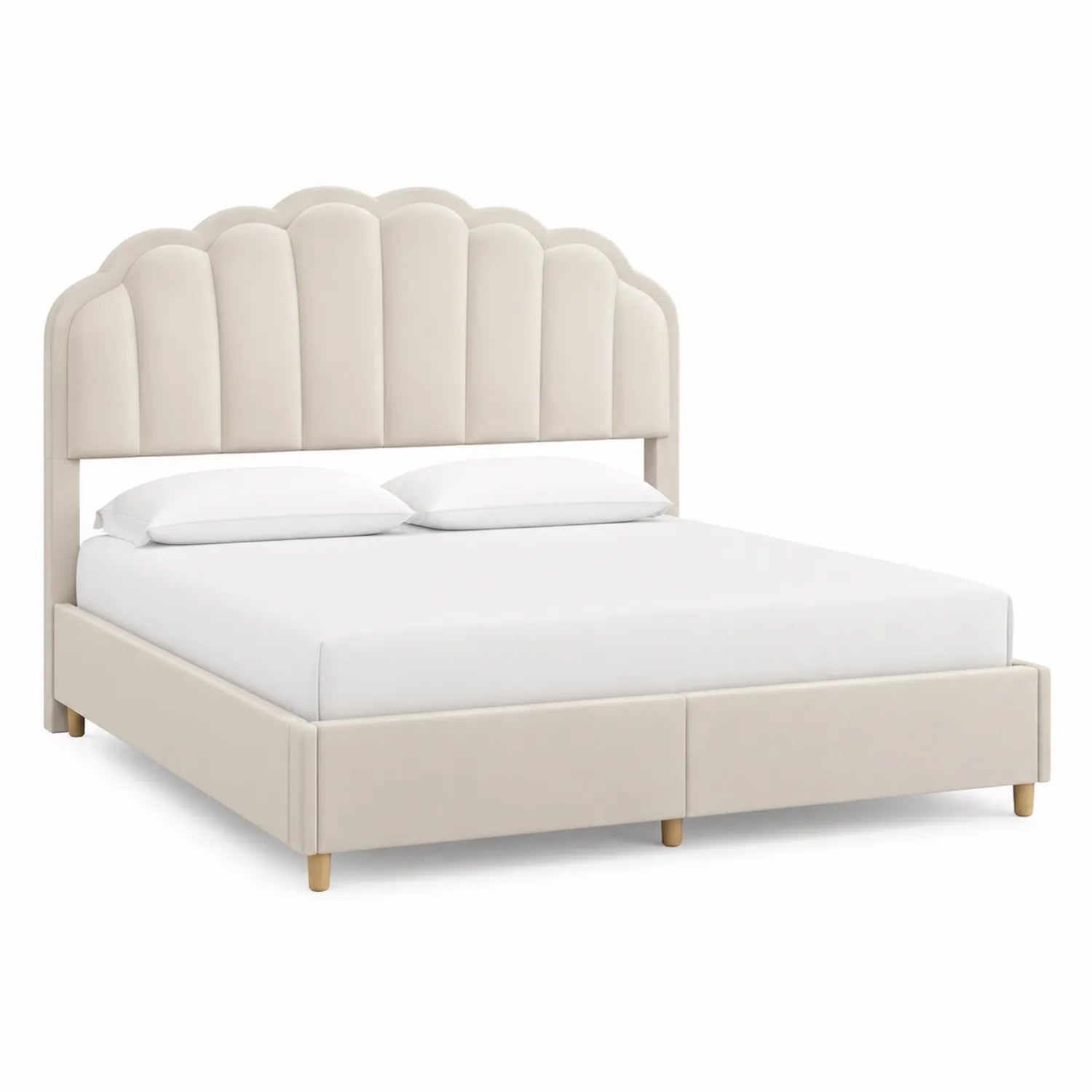 Doppelbett Samt Beige 200x200 cm mit Kopfteil