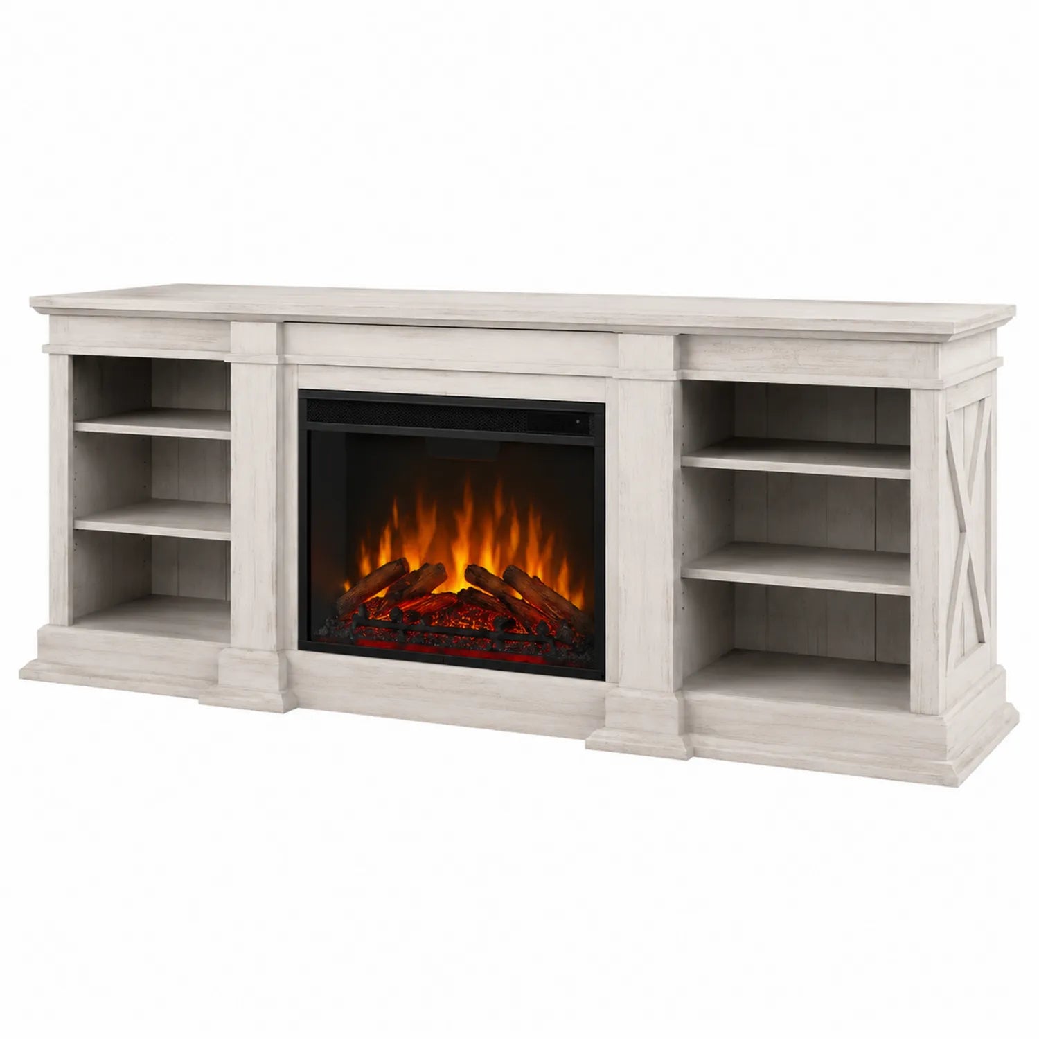 TV-Schrank mit Elektrokamin aus Holz Weiß 180x50x70 cm