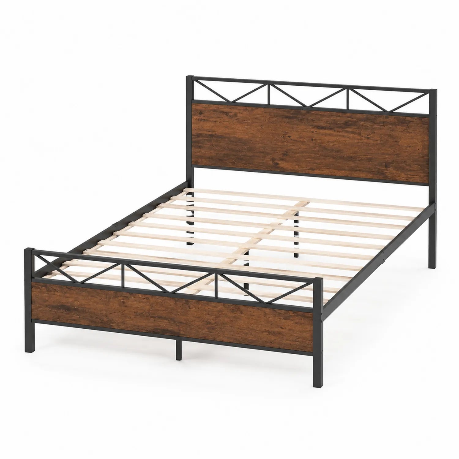 Metallbettgestell mit Holzverkleidung 200x160cm Schwarz/Braun