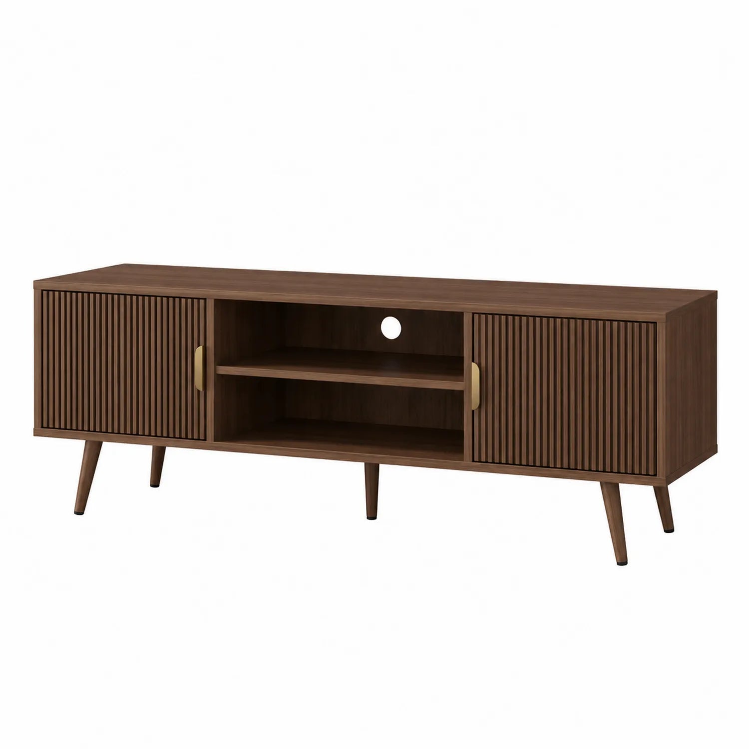 Holz TV-Schrank Braun 120 cm mit Regalen und Türen