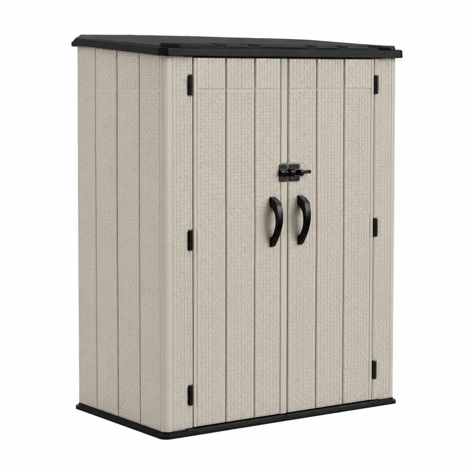 Kunststoff Gartenschrank Zweitürig Beige/Schwarz 70x50x180 cm