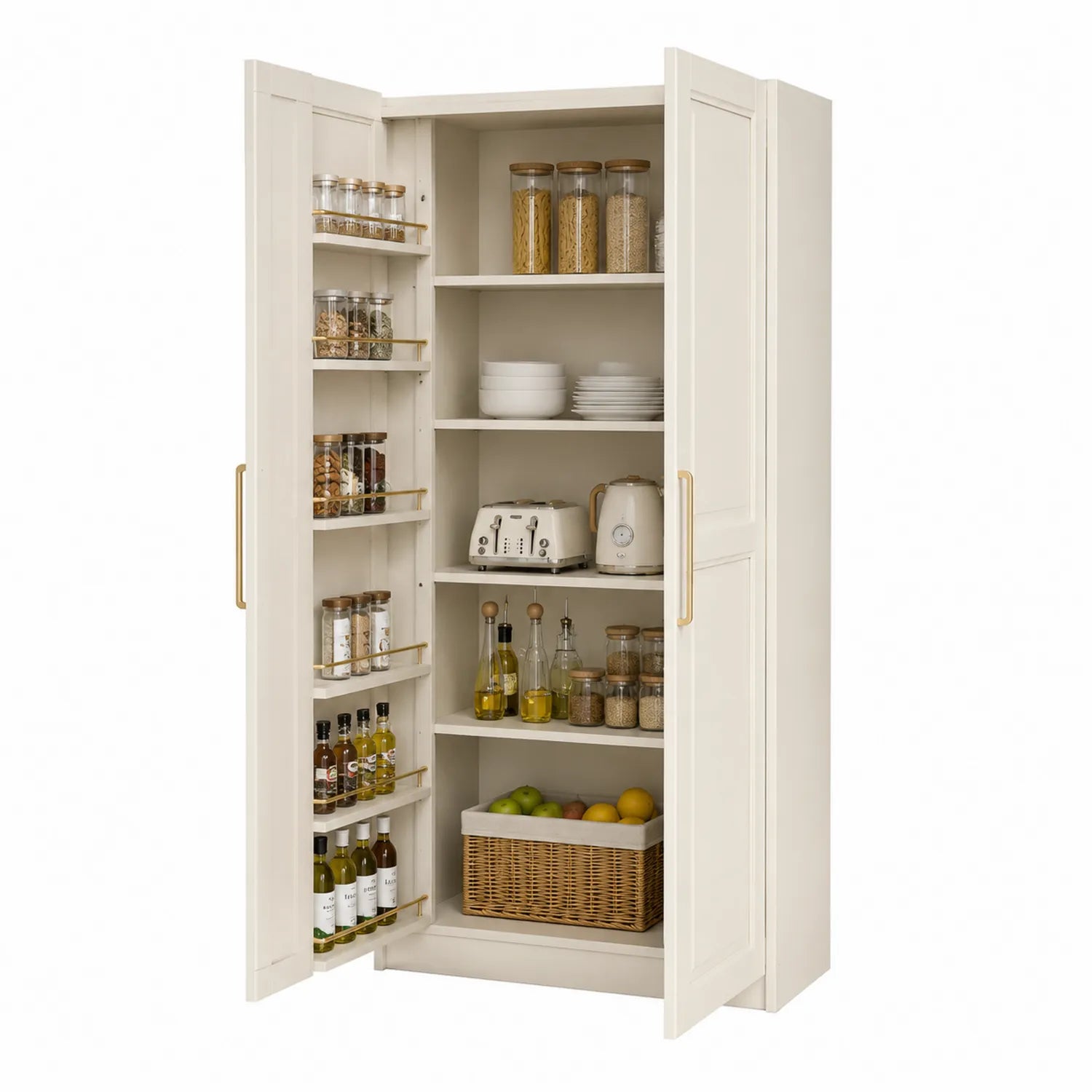 Küchenschrank aus MDF mit Regalen in Creme