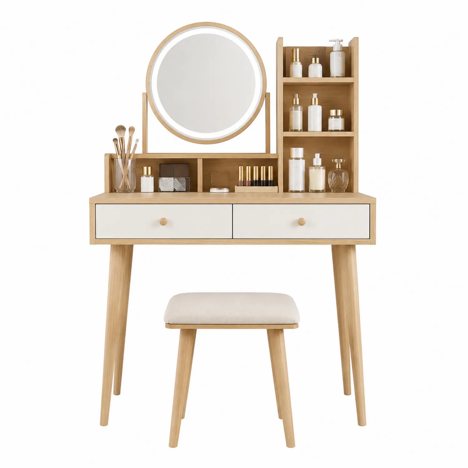 Schminktisch aus Holz mit Spiegel und Hocker