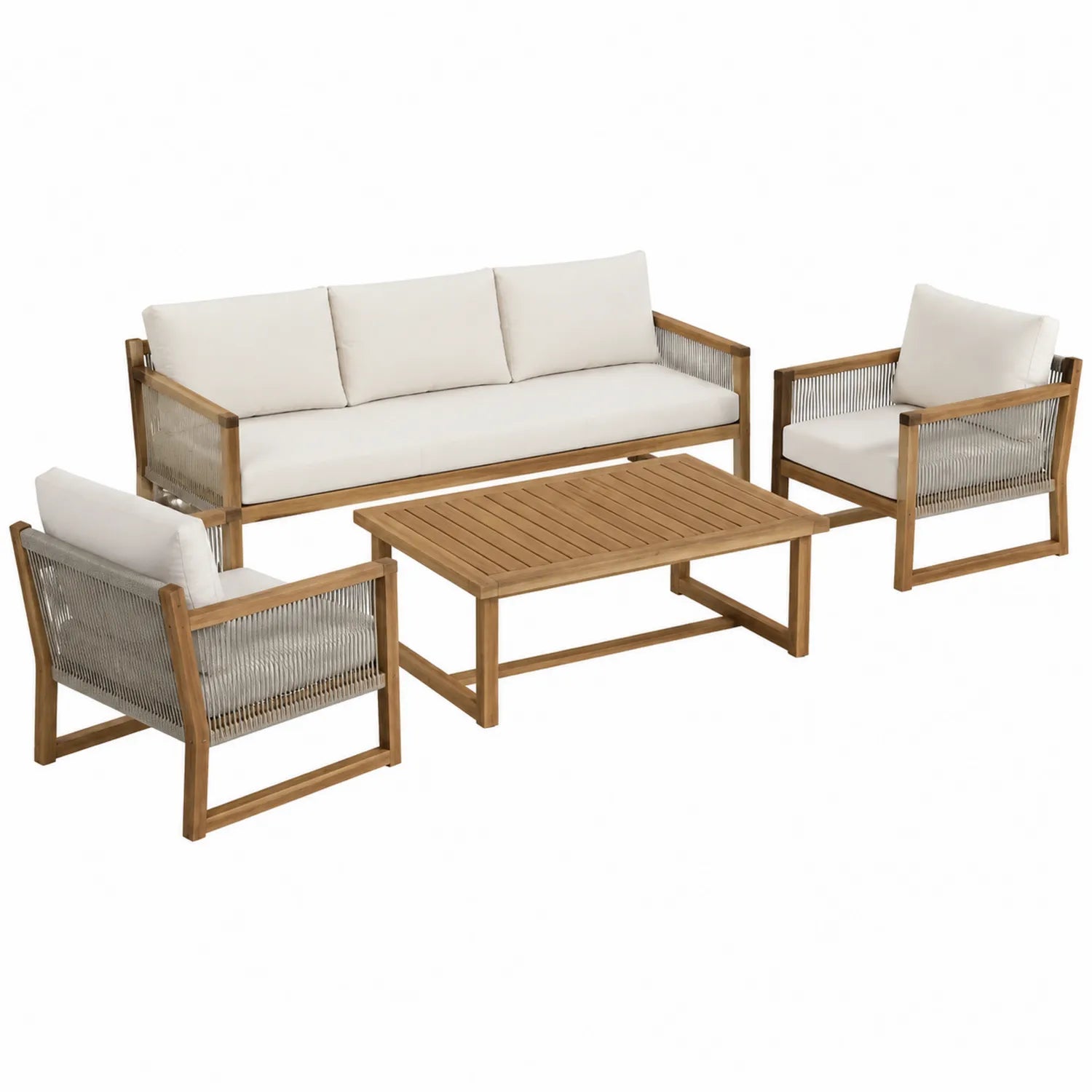 Teakholz Gartenmöbel-Set mit Polyesterkissen