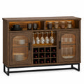 Massivholz Sideboard mit Geriffeltem Glas Braun 85cm Höhe 150cm Breite 40cm Tiefe