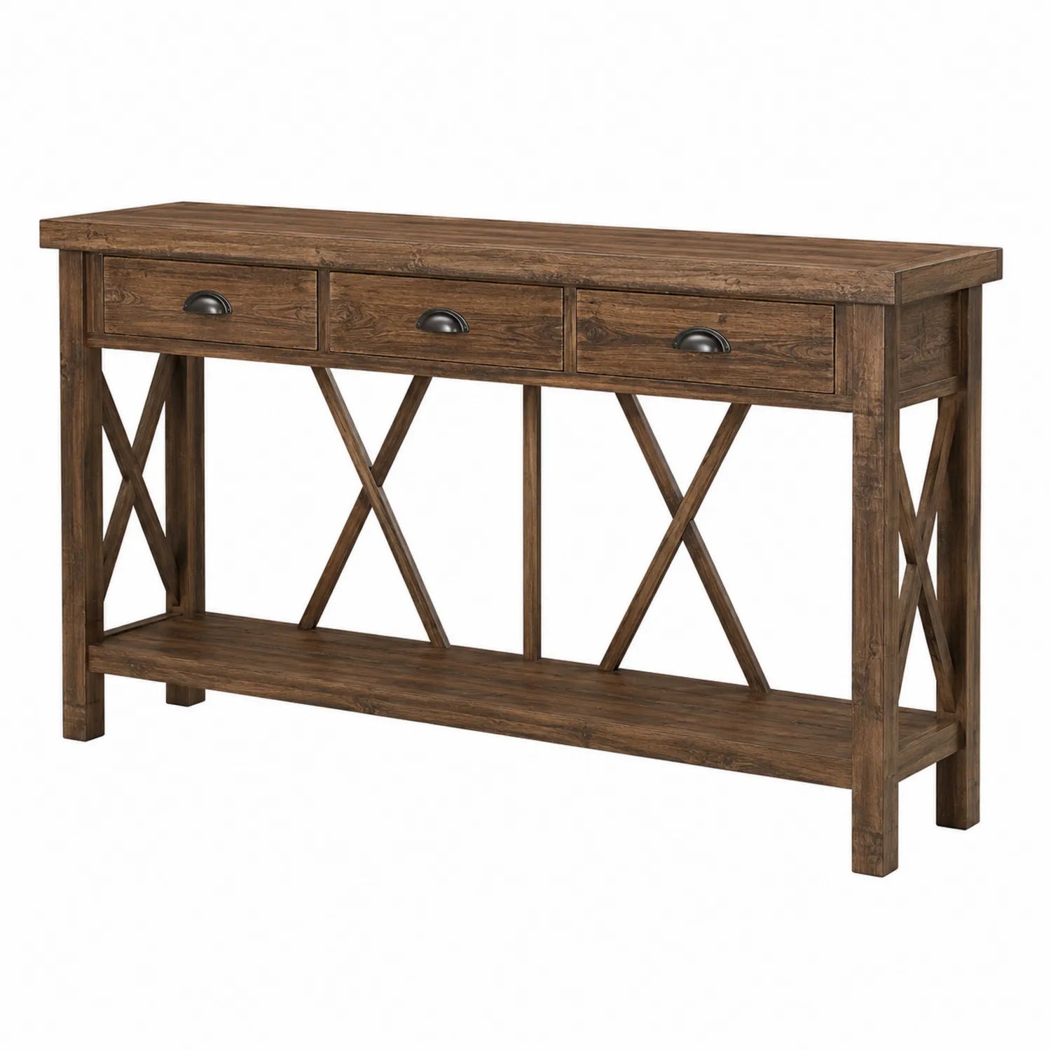 Konsolentisch Massivholz Braun mit 3 Schubladen 120 x 30 x 80 cm