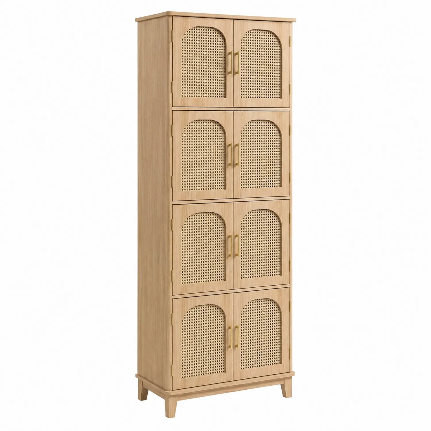 Schrank aus Kiefernholz mit Rattan-Türen, Natur, 180 cm