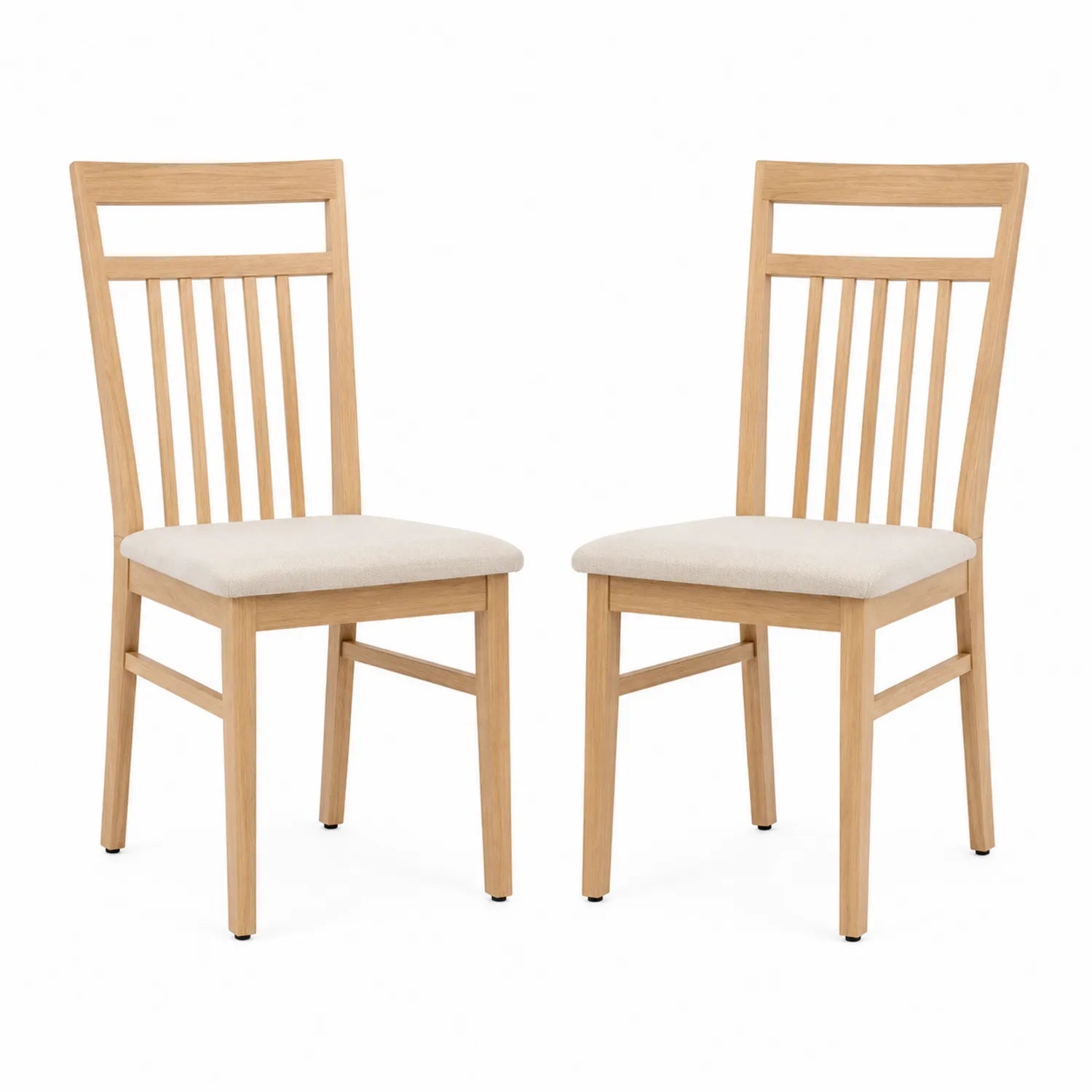 2er Set Esszimmerstühle aus Eiche mit Polyesterbezug in Beige