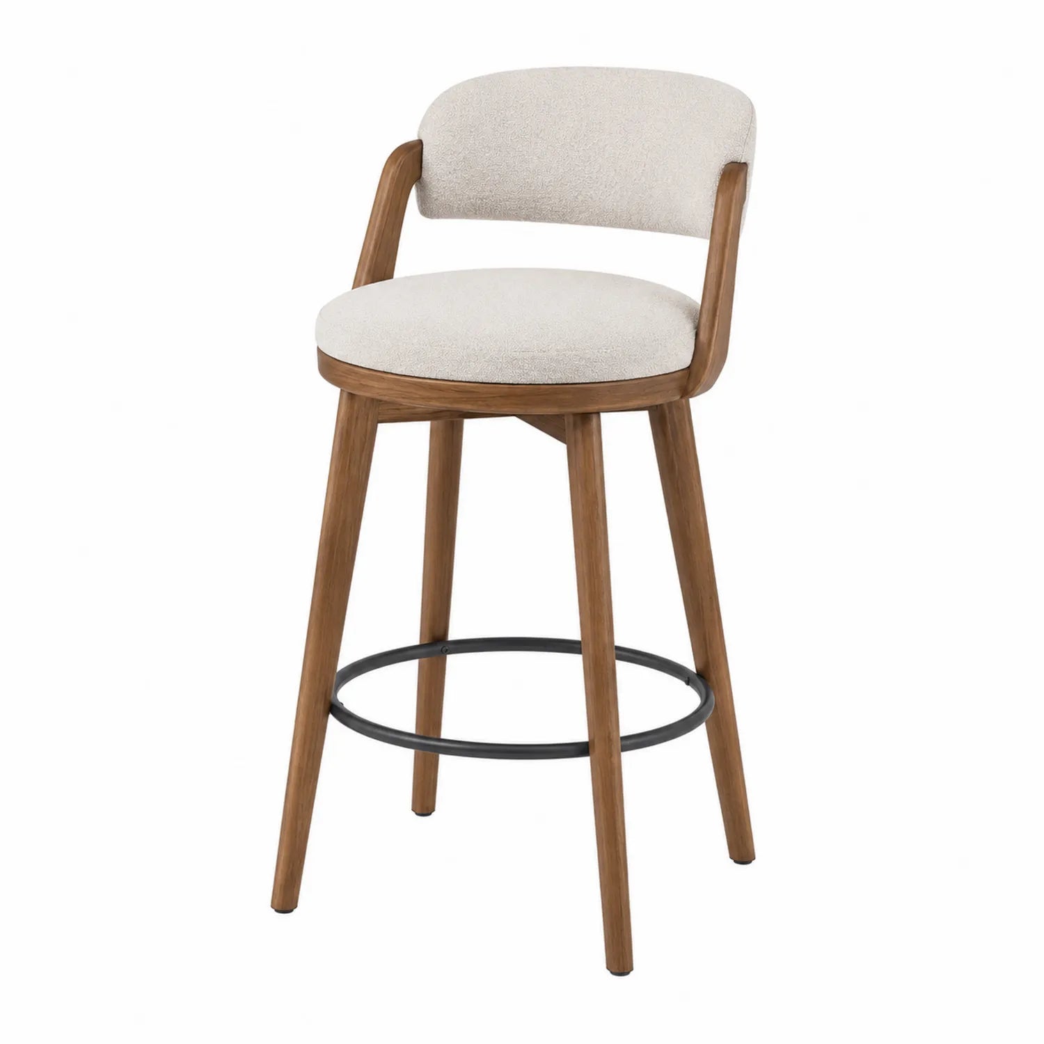 Barhocker aus Holz mit Stoffpolsterung Beige