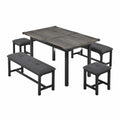 Essgruppe mit Tisch, 4 Hockern und Bank, MDF, Metall, Dunkelgrau