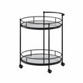 Runder Barwagen aus Metall und Glas mit Rollen, Schwarz