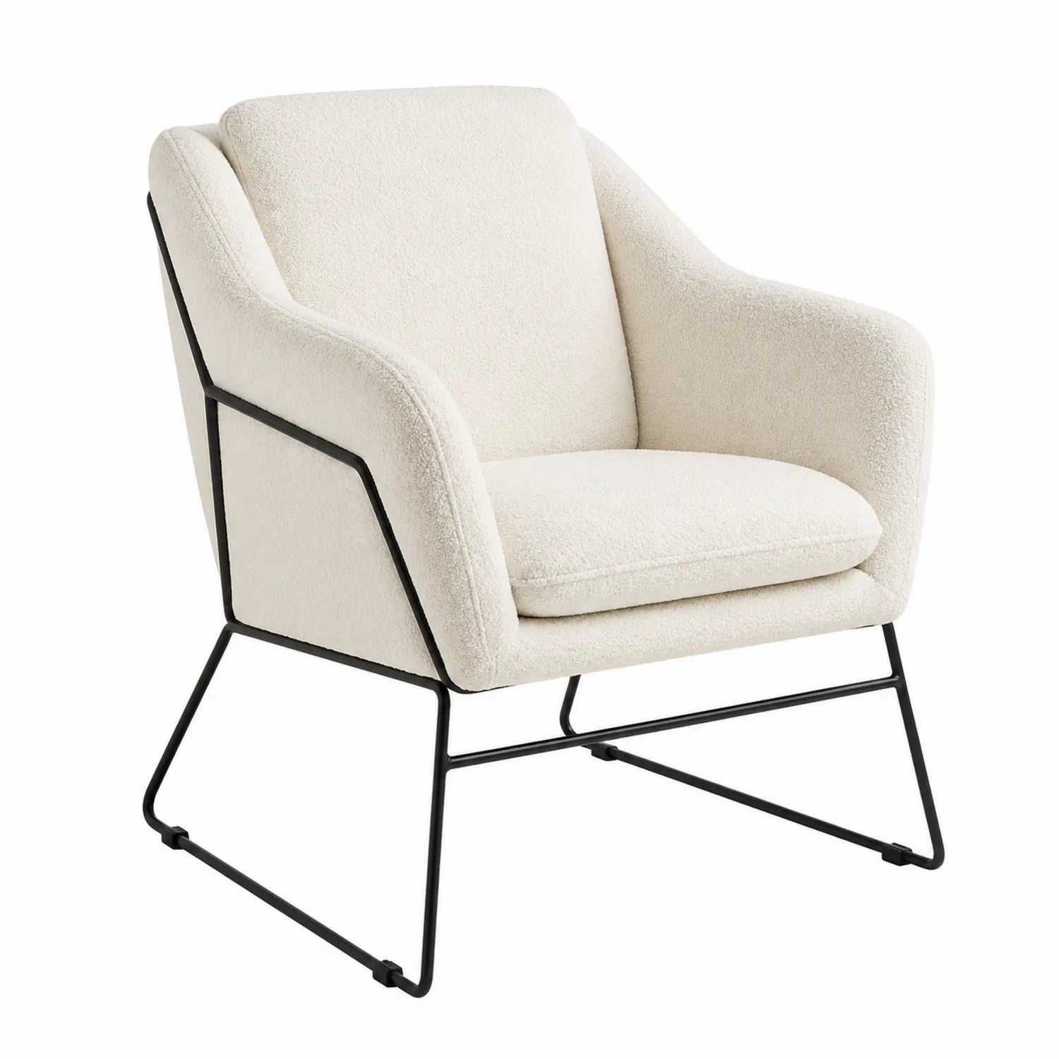 Sessel mit Bouclé-Stoff und Metallrahmen in Creme, 80x75x70cm