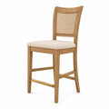 Barhocker aus Holz mit Rattanlehne und Baumwollmischung Sitz Beige