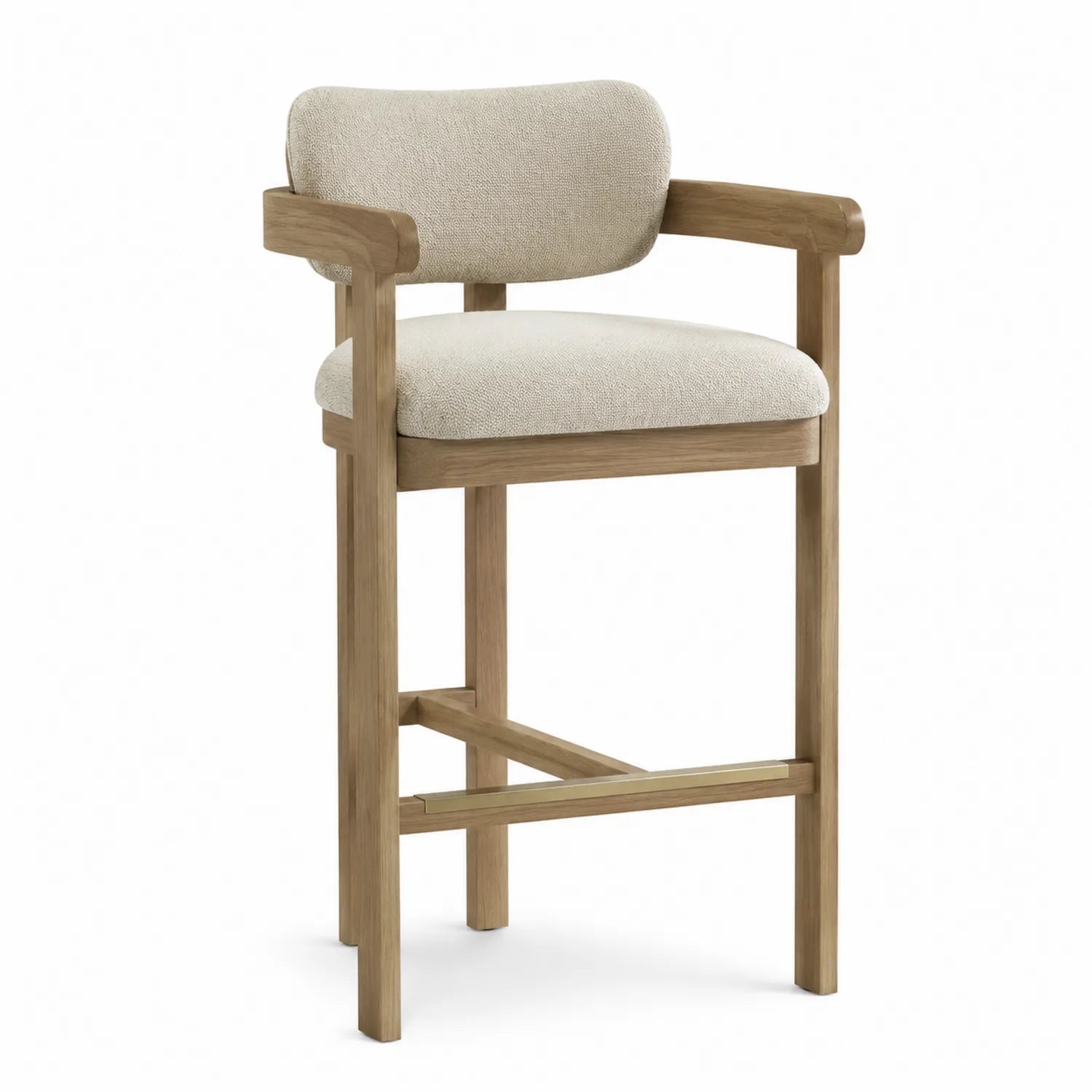 Barhocker mit Eichenrahmen und Viskosebezug Beige