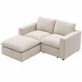 Ecksofa Set mit Hocker, Holzrahmen, Stoff Beige