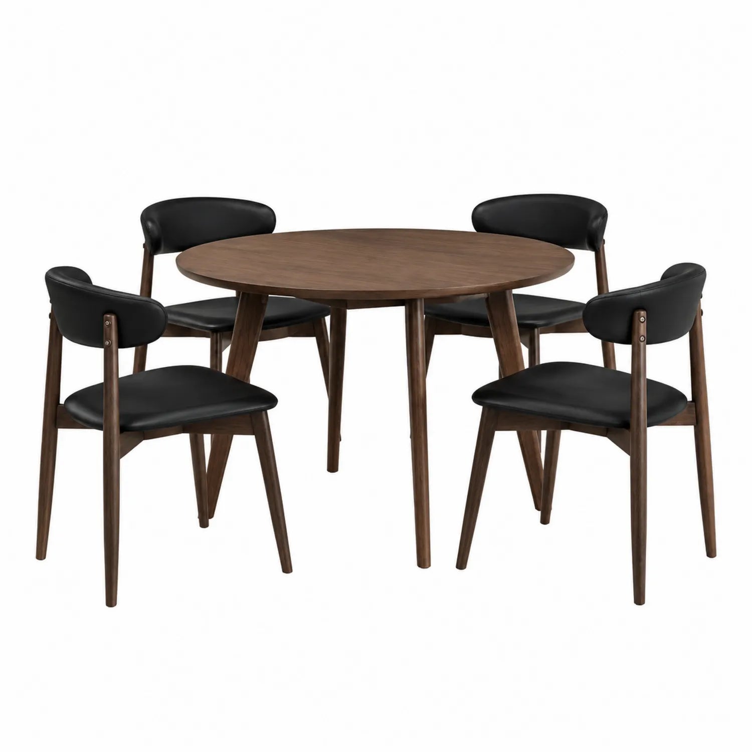 Essgruppe Rundtisch Holz Schwarz Leder 4 Stühle 110 cm
