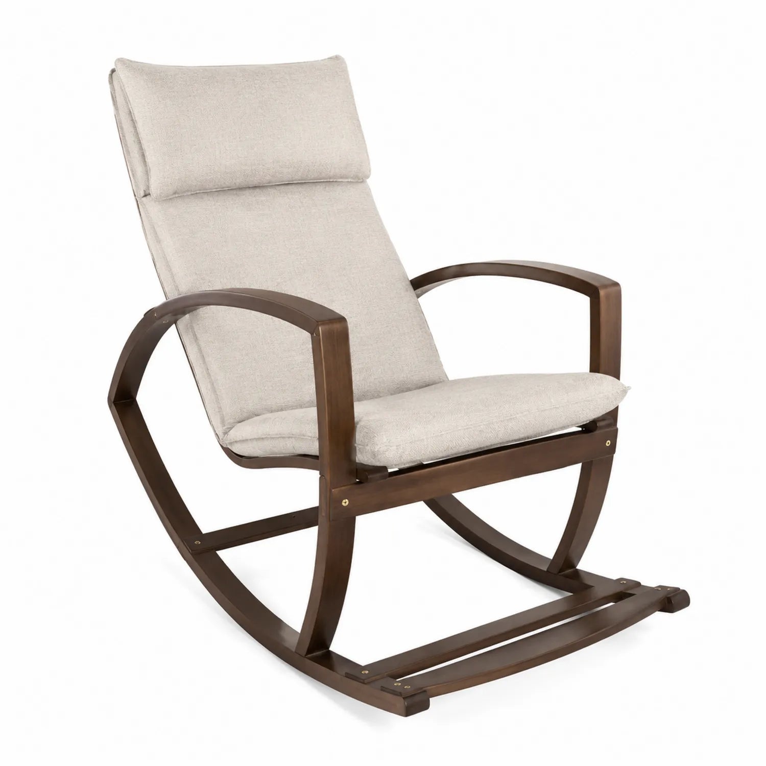 Schaukelstuhl Massivholz Leinen Beige