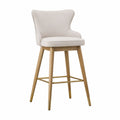 Barhocker mit Holzgestell und Stoffbezug in Beige