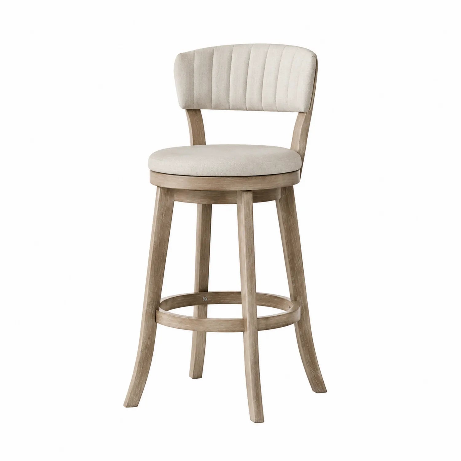 Drehbarer Barhocker aus Holz und Leinen Beige