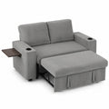 Zweisitziges Cord-Schlafsofa mit Holztisch Grau