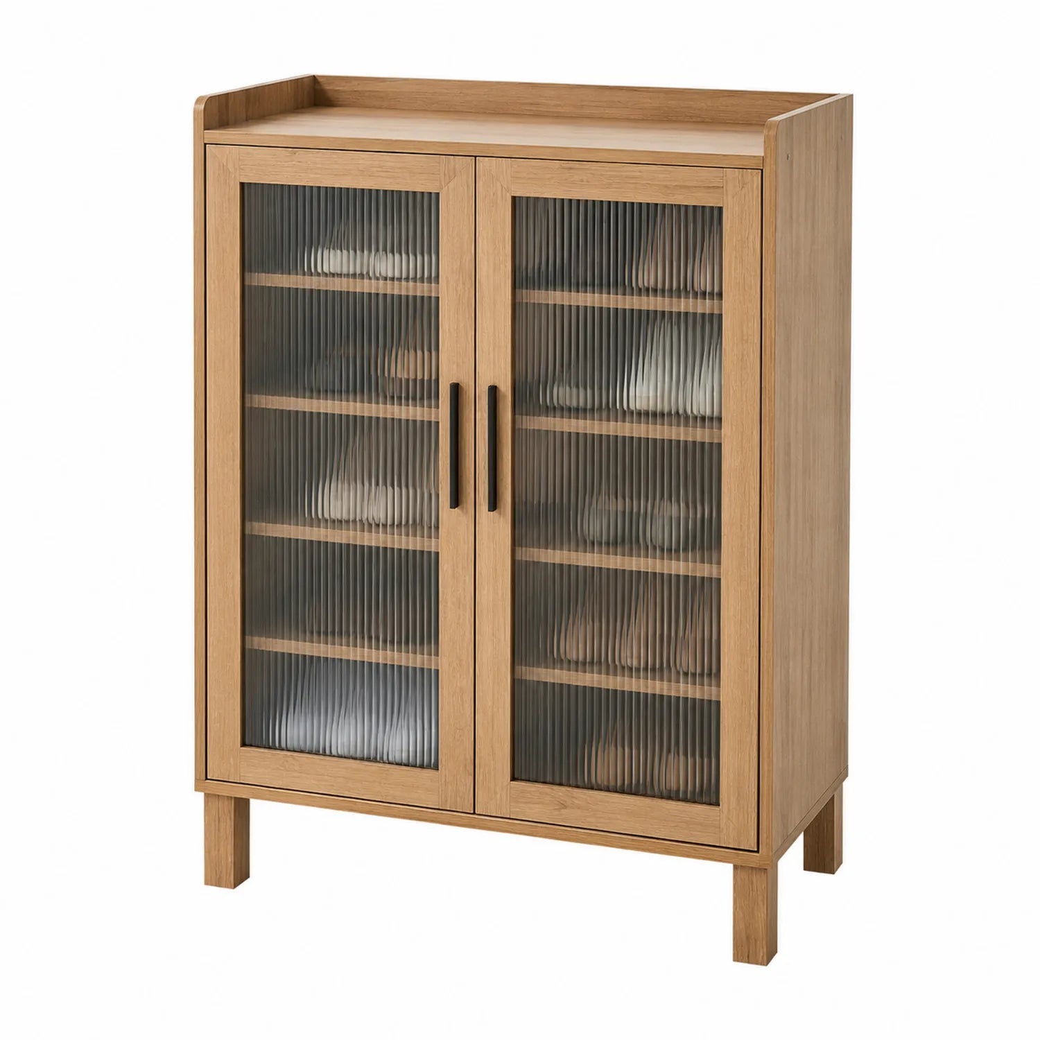 Schuhschrank Eichenholz mit Geriffeltem Glas 120x80x35cm