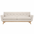 3-Sitzer Sofa Leinen Beige mit Holzbeinen