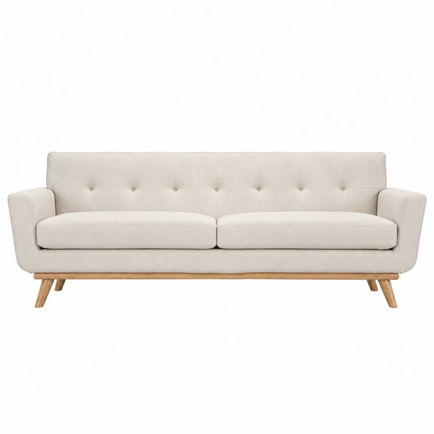 3-Sitzer Sofa Leinen Beige mit Holzbeinen