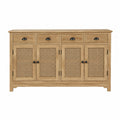 Sideboard Eiche Holz Rattan Natur 4 Türen 4 Schubladen 150x40x85 cm