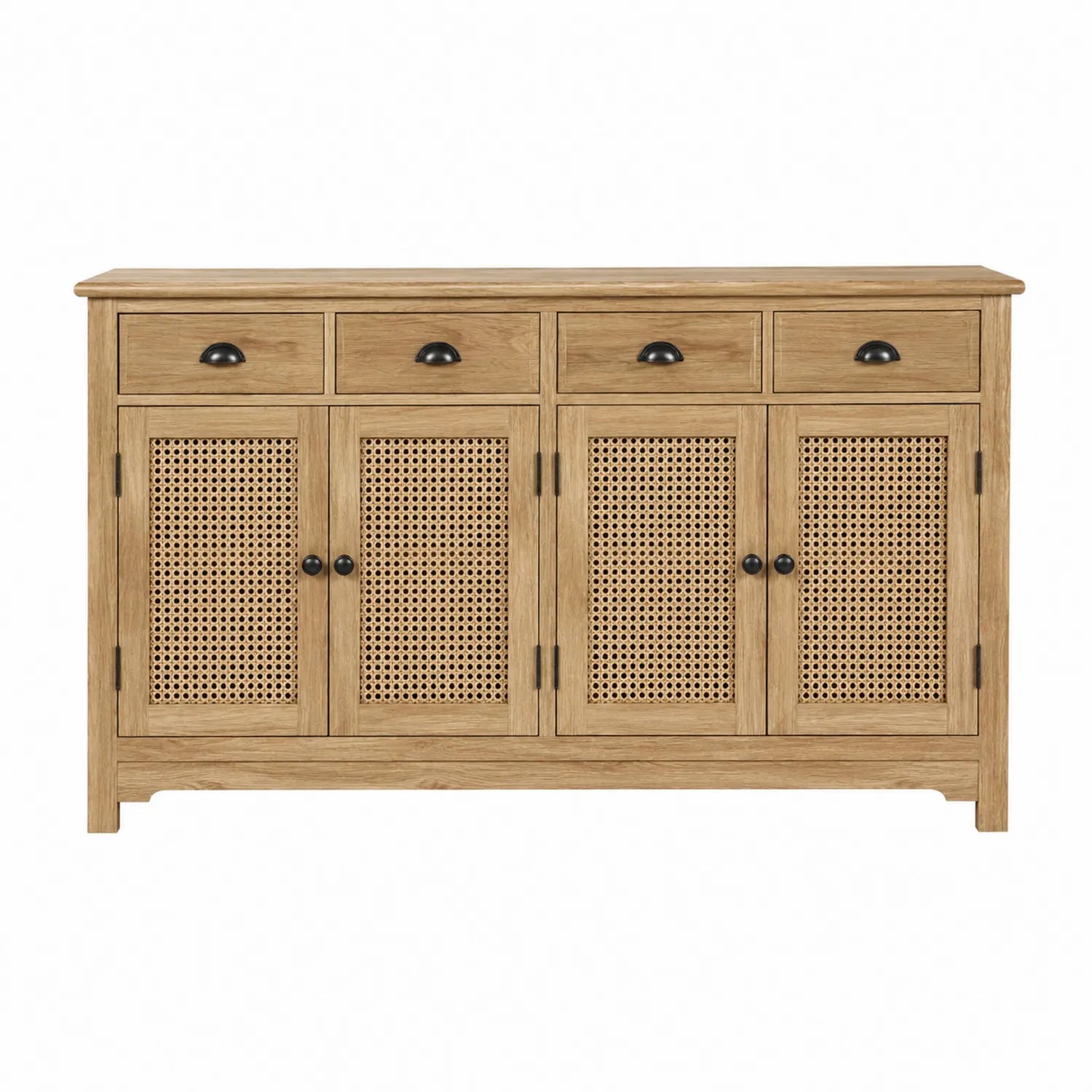 Sideboard Eiche Holz Rattan Natur 4 Türen 4 Schubladen 150x40x85 cm
