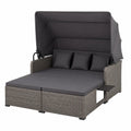 Garten-Doppelbett Rattan Stahl Grau 200x180 cm