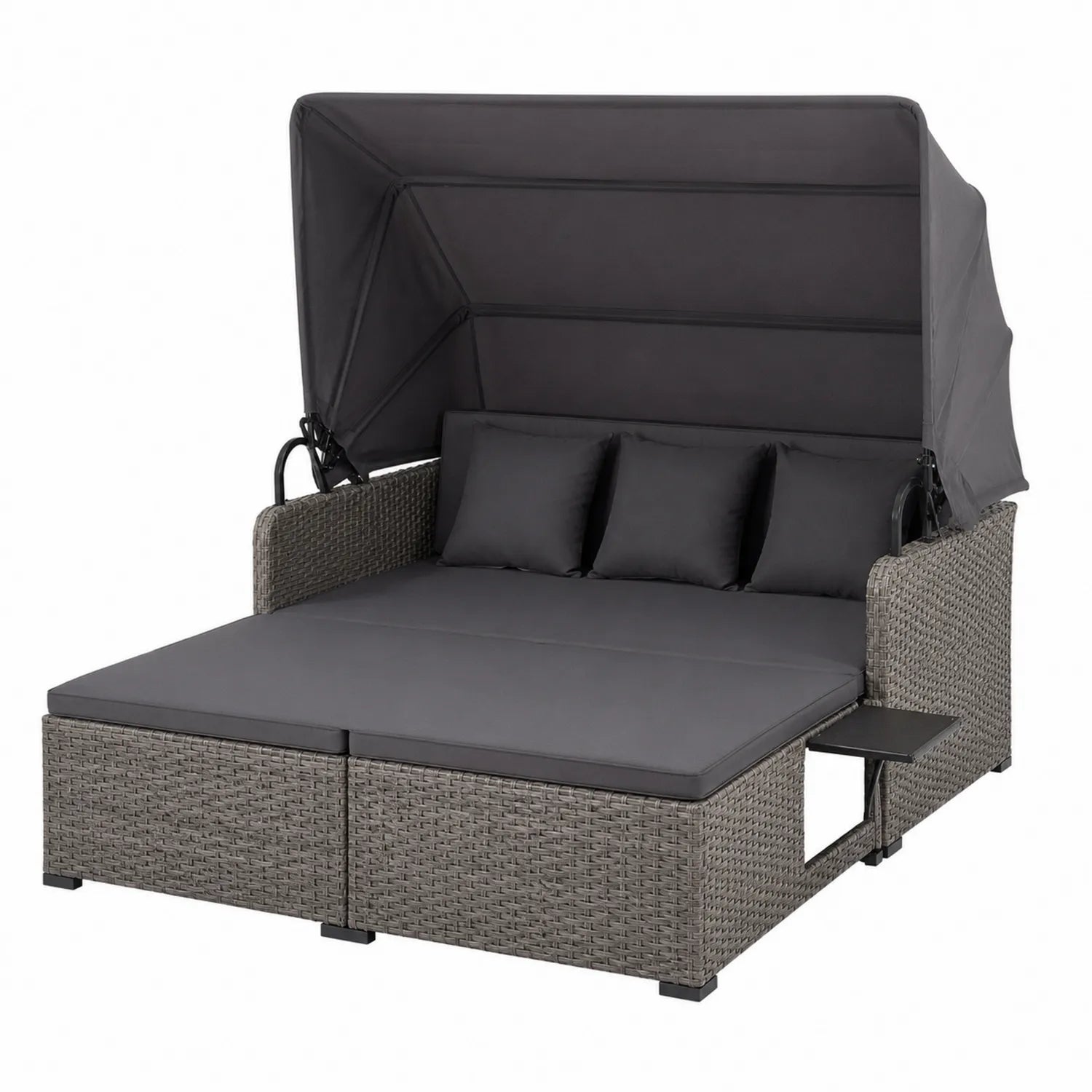 Garten-Doppelbett Rattan Stahl Grau 200x180 cm