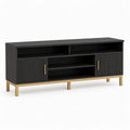 TV-Schrank MDF-Holz Schwarz mit Messingelementen