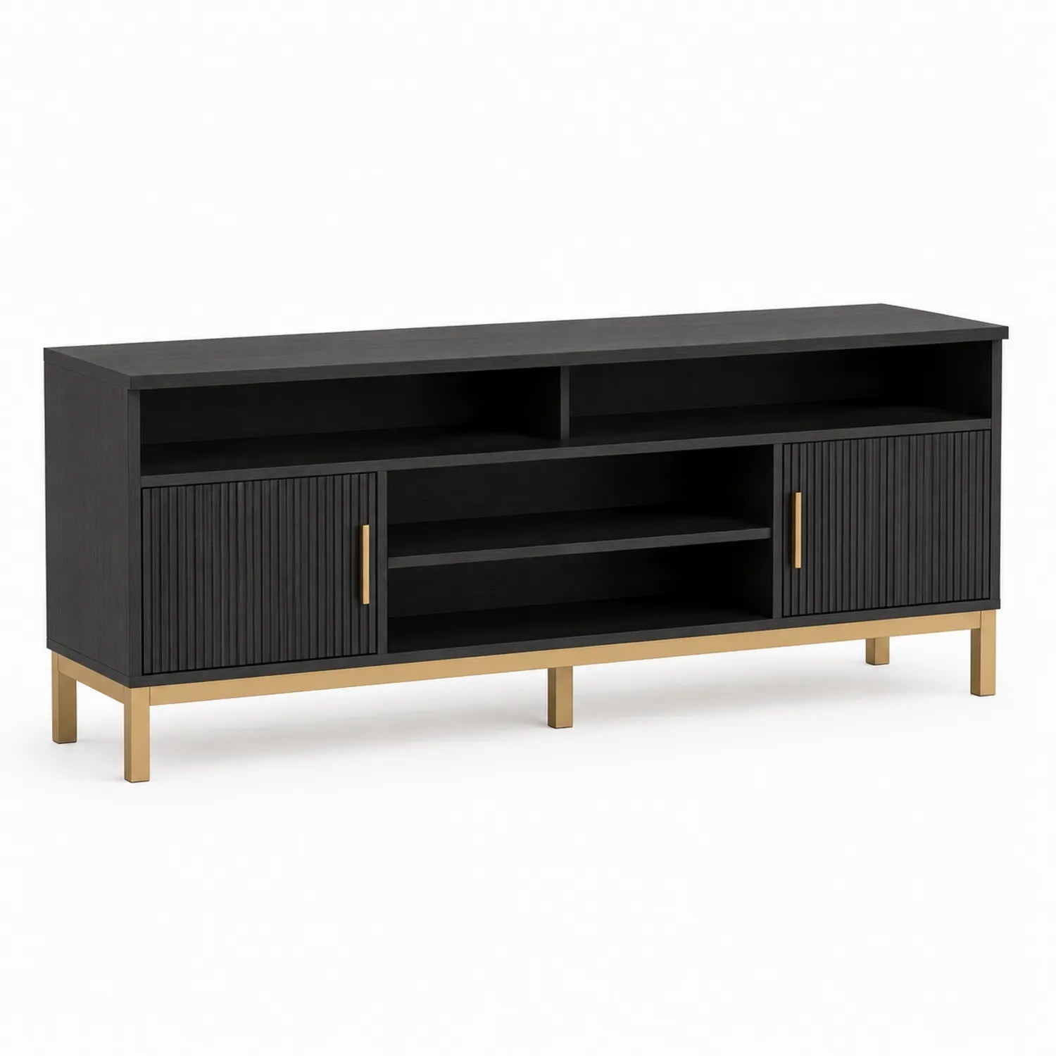 TV-Schrank MDF-Holz Schwarz mit Messingelementen