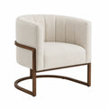Halbrunder Sessel Leinen Beige mit Holzrahmen