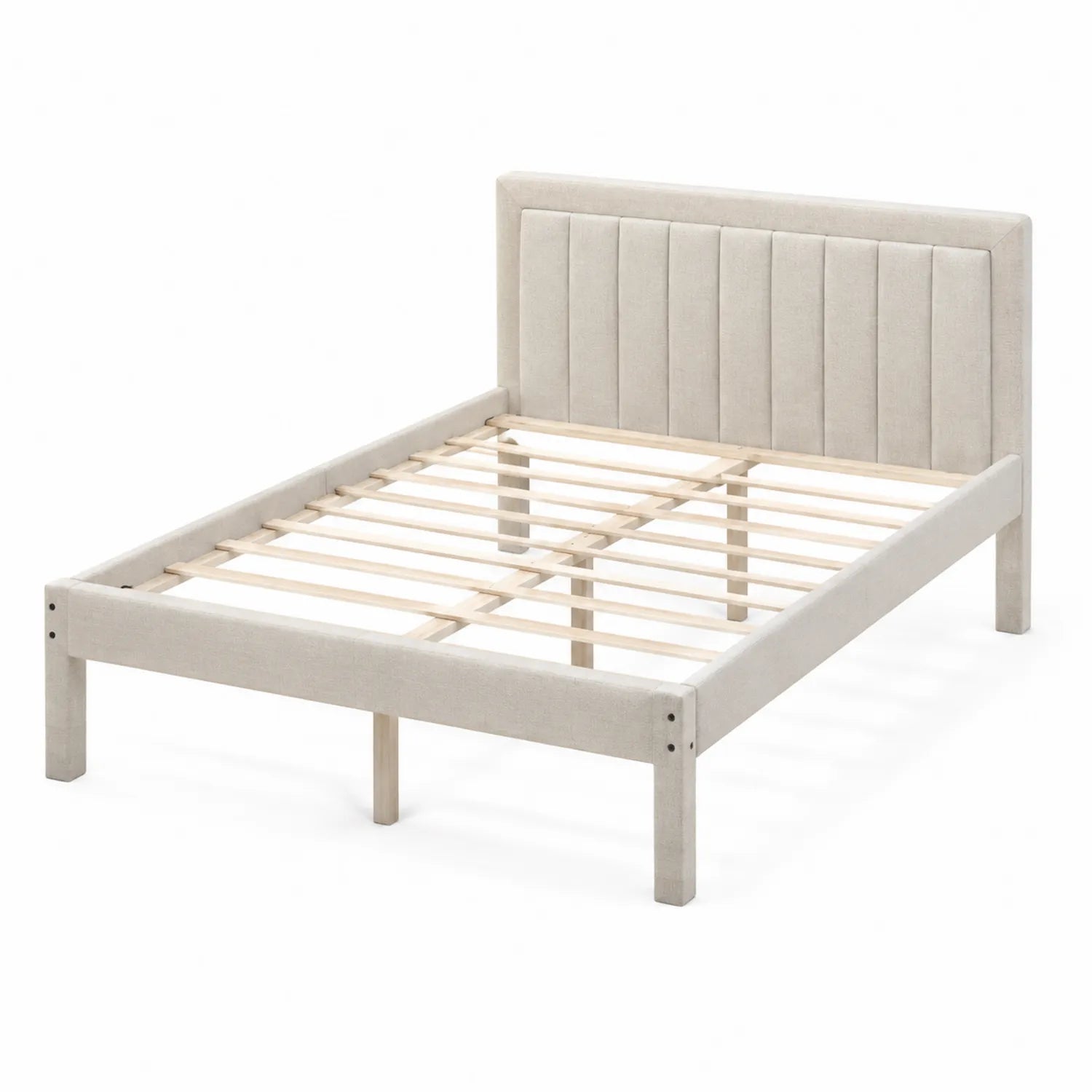 Polsterbett 160x200 cm Beige mit Kiefernholzrahmen und Leinenbezug