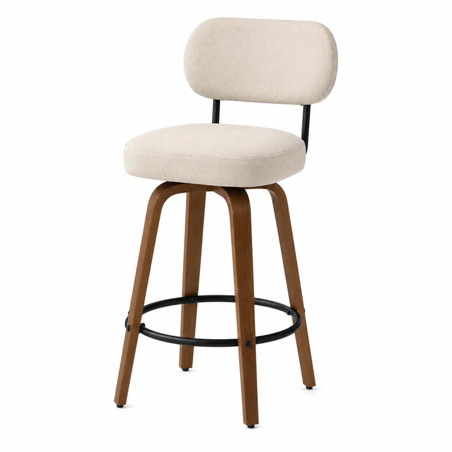 Barhocker aus Holz und Polyestergewebe in Beige