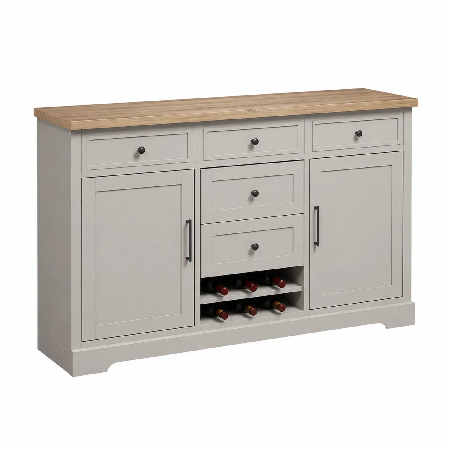 Sideboard mit Weinregal MDF Eichenholz Grau 150x40x85cm